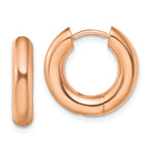 Chisel Stainless Steel Polished Rose IP-plated 4mm Hinged Hoop Earrings